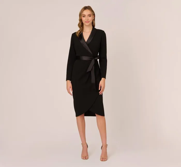 Short Dresses Womens Adrianna Papell Knit Crepe Tuxedo Sheath Dress In Black
