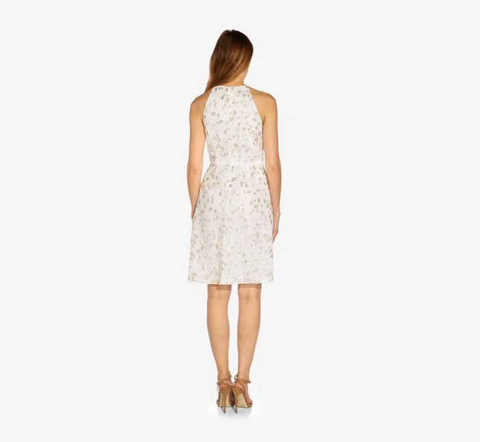 Short Dresses Womens Adrianna Papell Metallic Floral Embroidered Short FitAndFlare Dress In Ivory Gold