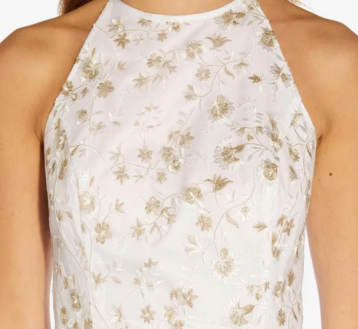 Short Dresses Womens Adrianna Papell Metallic Floral Embroidered Short FitAndFlare Dress In Ivory Gold