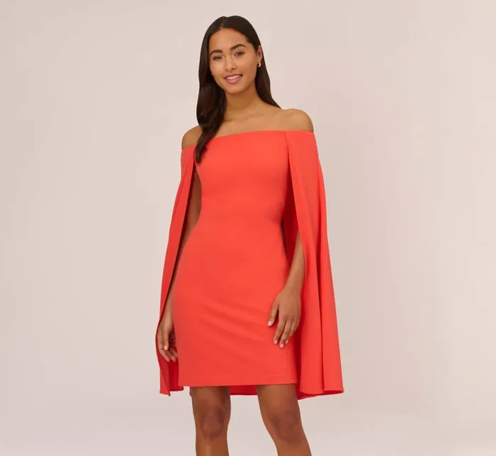 Short Dresses Womens Adrianna Papell Off The Shoulder Cape Dress In Calypso Coral Short Dresses Womens Adrianna Papell Off The Shoulder Cape Dress In Calypso Coral