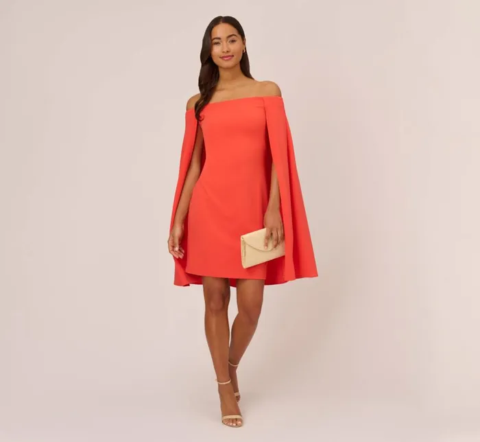 Short Dresses Womens Adrianna Papell Off The Shoulder Cape Dress In Calypso Coral