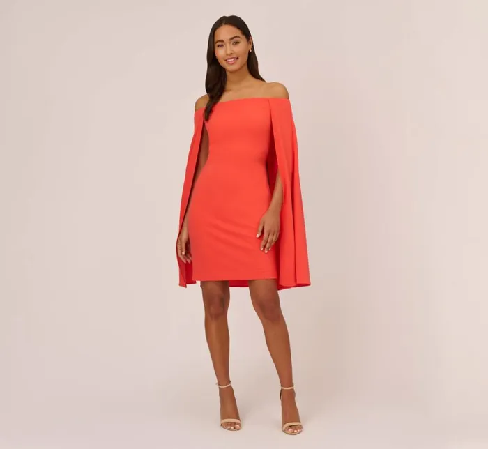 Short Dresses Womens Adrianna Papell Off The Shoulder Cape Dress In Calypso Coral