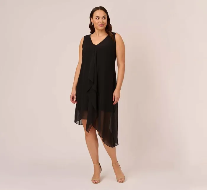 Short Dresses Womens Adrianna Papell Plus Size Sleeveless Chiffon Dress With Cascading Details In Black Short Dresses Womens Adrianna Papell Plus Size Sleeveless Chiffon Dress With Cascading Details In Black
