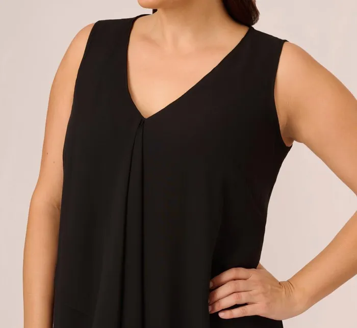 Short Dresses Womens Adrianna Papell Plus Size Sleeveless Chiffon Dress With Cascading Details In Black