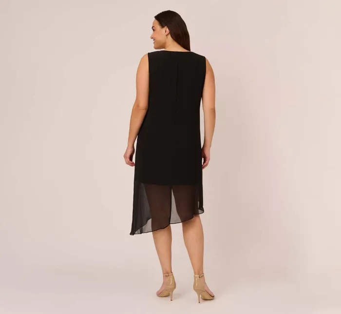 Short Dresses Womens Adrianna Papell Plus Size Sleeveless Chiffon Dress With Cascading Details In Black