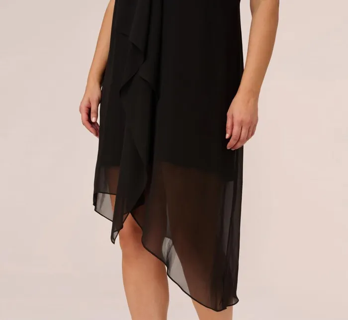 Short Dresses Womens Adrianna Papell Plus Size Sleeveless Chiffon Dress With Cascading Details In Black