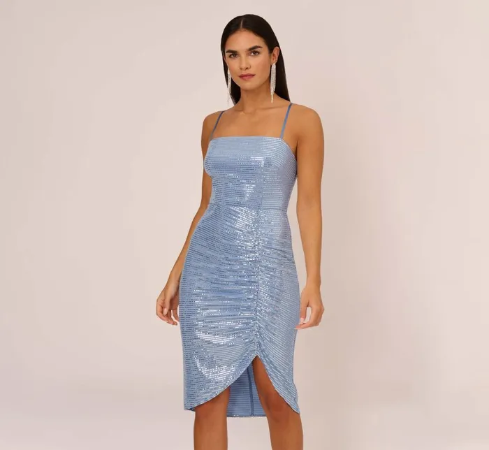 Short Dresses Womens Adrianna Papell Sequin Knit Cocktail Dress With Ruched Details In Air Force Short Dresses Womens Adrianna Papell Sequin Knit Cocktail Dress With Ruched Details In Air Force