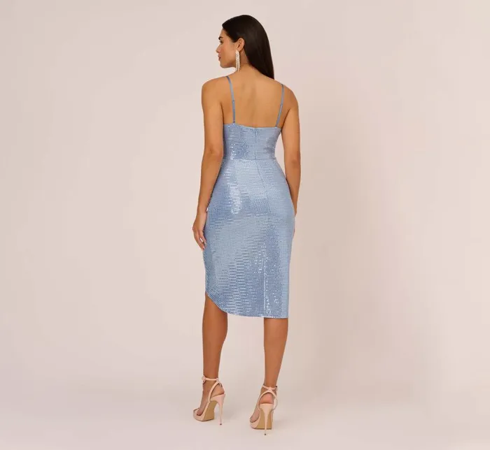 Short Dresses Womens Adrianna Papell Sequin Knit Cocktail Dress With Ruched Details In Air Force