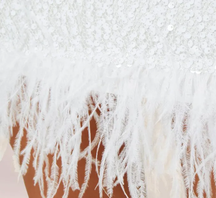 Short Dresses Womens Adrianna Papell Sequined Trapeze Halter Dress With Feather Trim In Ivory