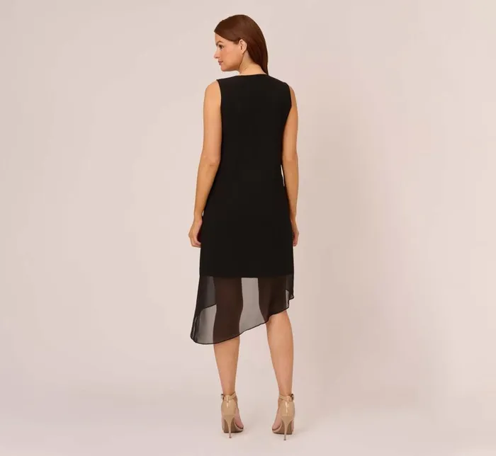 Short Dresses Womens Adrianna Papell Sleeveless Chiffon Dress With Cascading Details In Black