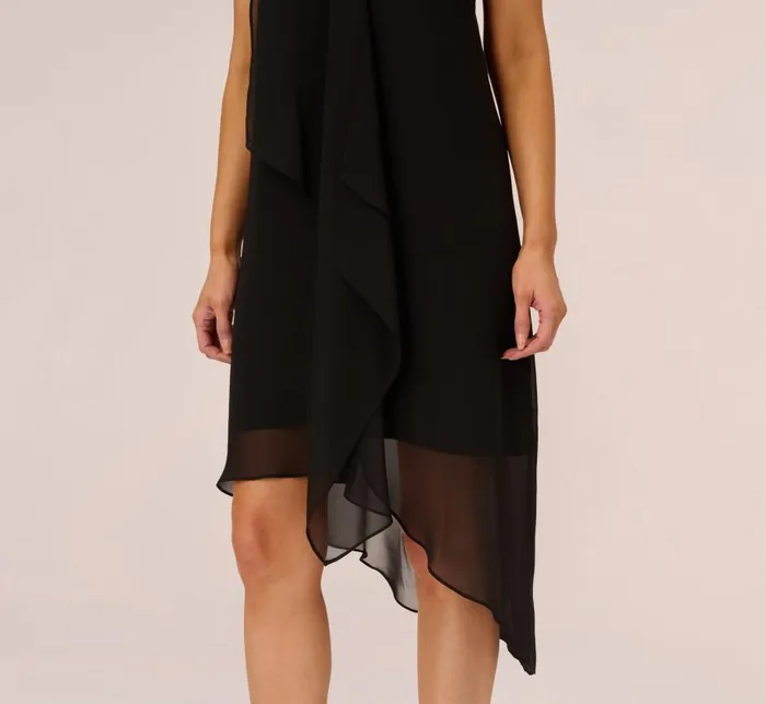 Short Dresses Womens Adrianna Papell Sleeveless Chiffon Dress With Cascading Details In Black