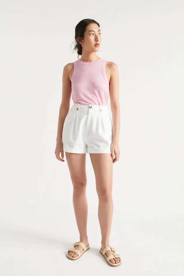 Shorts Woman Seed Heritage Button Pleat Front Short Whisper White