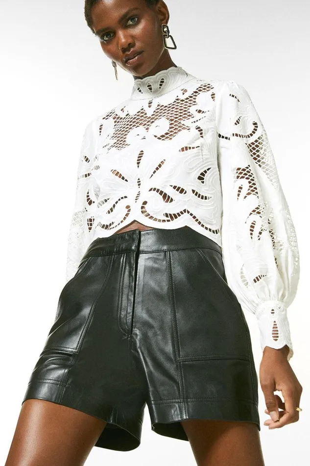 Shorts Women Karen Millen Clean Leather Pocket Detail Shorts Black