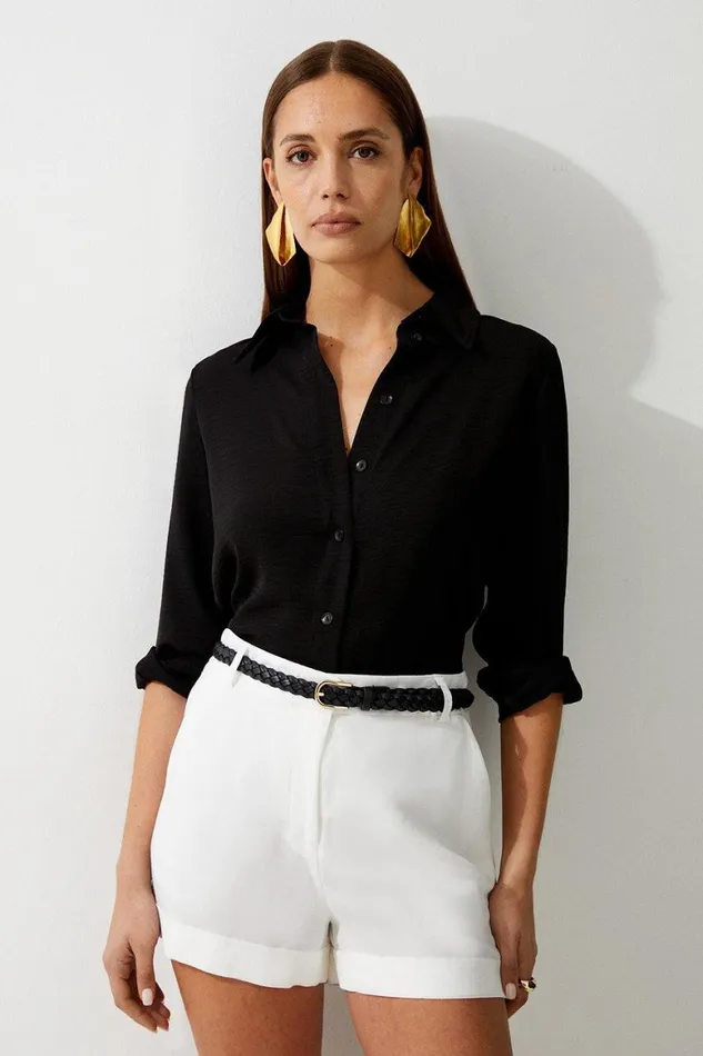 Shorts Women Karen Millen Premium Linen Viscose Tailored Turn Up Hem Shorts Ivory Shorts Women Karen Millen Premium Linen Viscose Tailored Turn Up Hem Shorts Ivory