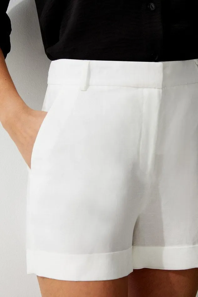 Shorts Women Karen Millen Premium Linen Viscose Tailored Turn Up Hem Shorts Ivory
