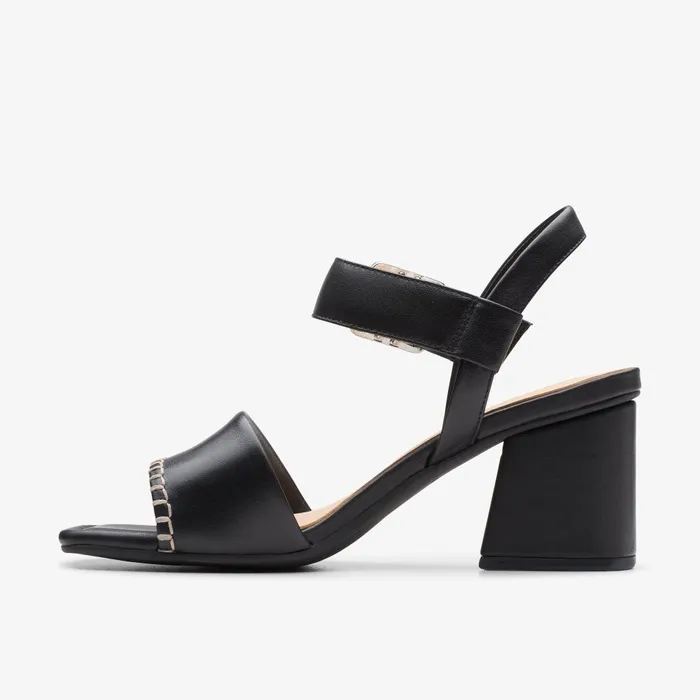 Siara 65 Buckle Black Leather Women Clarks Sandals and Flip Flops
