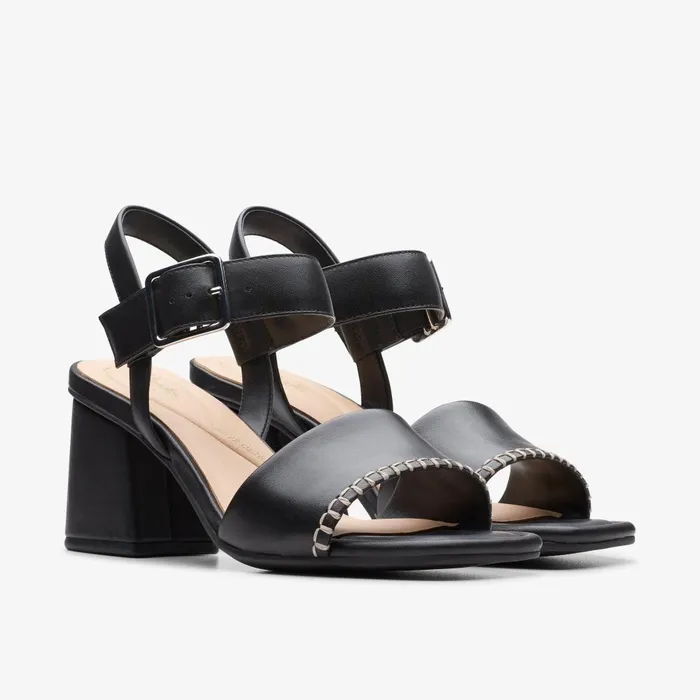 Siara 65 Buckle Black Leather Women Clarks Sandals and Flip Flops