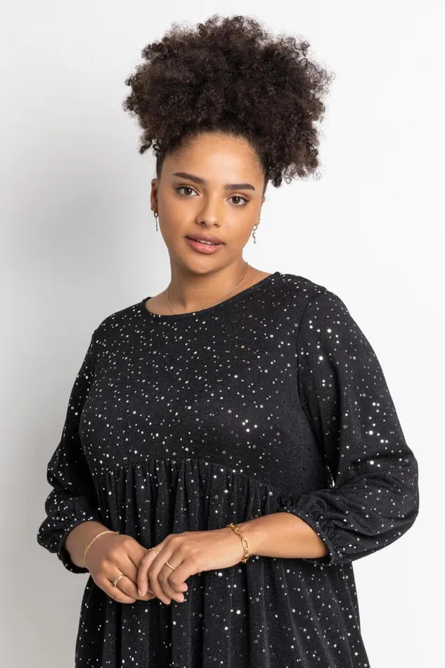 Silver Curve Shimmer Tiered Shift Dress Women Roman Dresses
