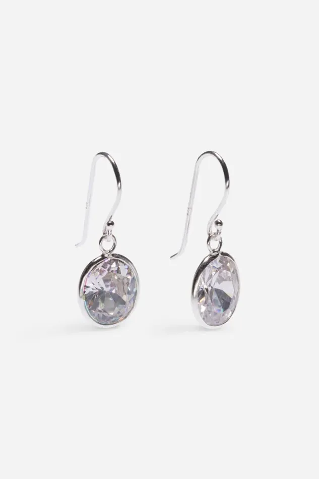 Silver Sterling Silver Cubic Zirconia Oval Drop Earrings Women Roman Jewellery