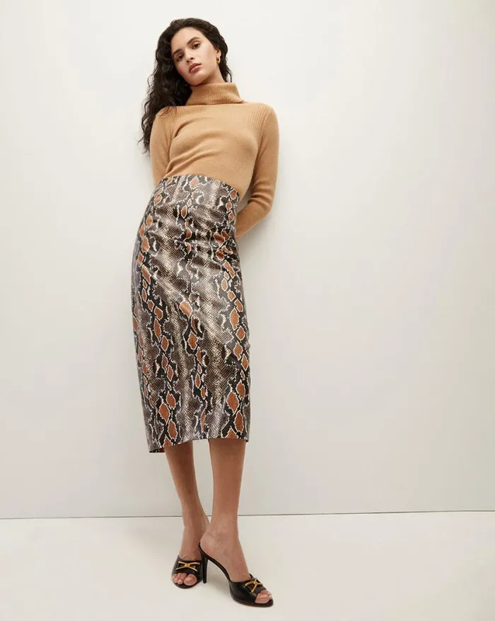 Skirts and Shorts Shop Veronica Beard Kaliyah Python Vegan Leather Skirt Khaki Multi