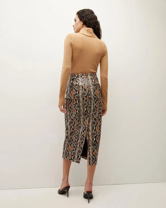 Skirts and Shorts Shop Veronica Beard Kaliyah Python Vegan Leather Skirt Khaki Multi
