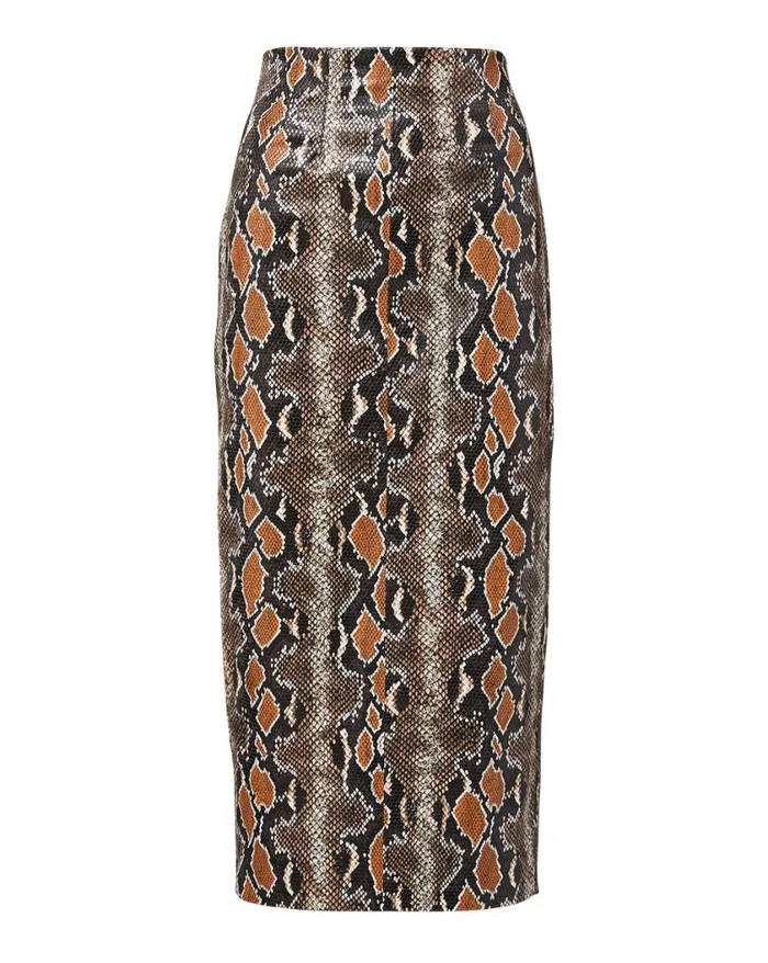 Skirts and Shorts Shop Veronica Beard Kaliyah Python Vegan Leather Skirt Khaki Multi