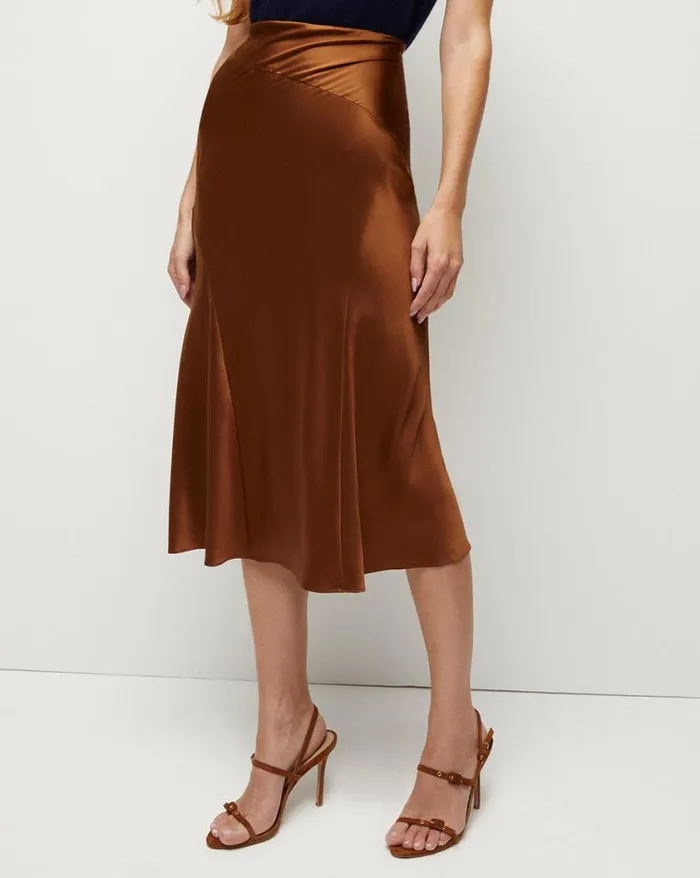 Skirts and Shorts Shop Veronica Beard Sorelle StretchSilk Charmeuse Skirt Dark Ochre
