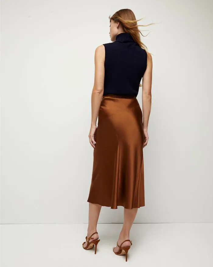 Skirts and Shorts Shop Veronica Beard Sorelle StretchSilk Charmeuse Skirt Dark Ochre