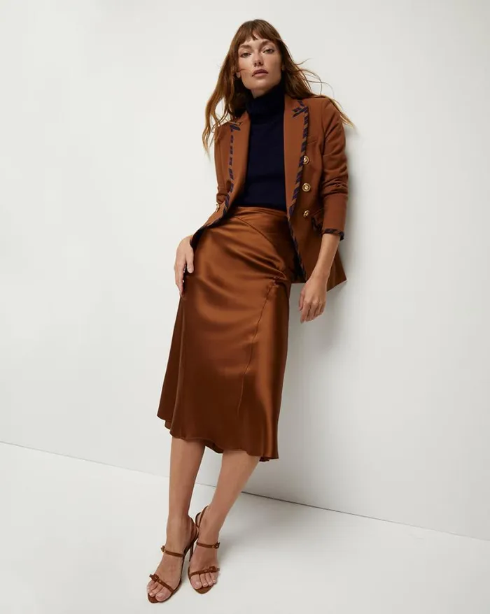 Skirts and Shorts Shop Veronica Beard Sorelle StretchSilk Charmeuse Skirt Dark Ochre