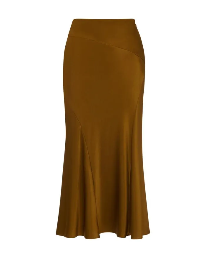 Skirts and Shorts Shop Veronica Beard Sorelle StretchSilk Charmeuse Skirt Dark Ochre