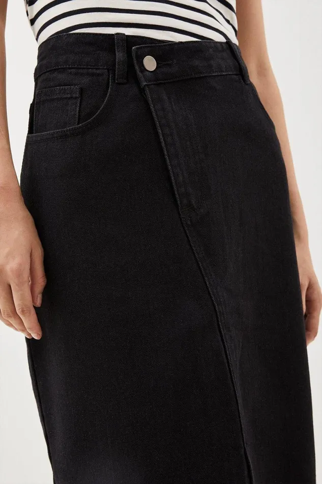 Skirts Women Karen Millen Denim Asymmetric Waistband Detail Maxi Skirt Black