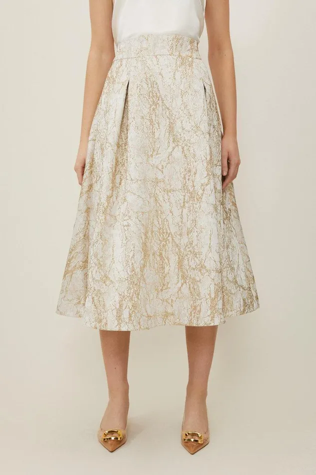 Skirts Women Karen Millen Jacquard Tailored Midi Full Skirt Ivory