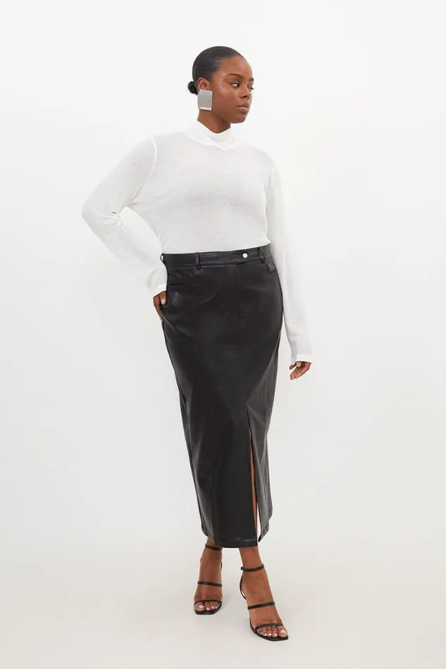 Skirts Women Karen Millen Plus Size Faux Leather Pencil Maxi Skirt Black