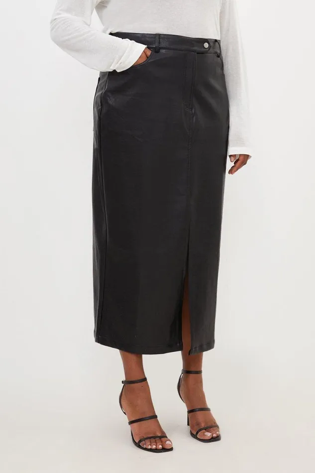 Skirts Women Karen Millen Plus Size Faux Leather Pencil Maxi Skirt Black