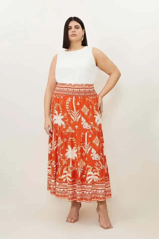 Skirts Women Karen Millen Plus Size Printed Viscose Woven Maxi Skirt Orange