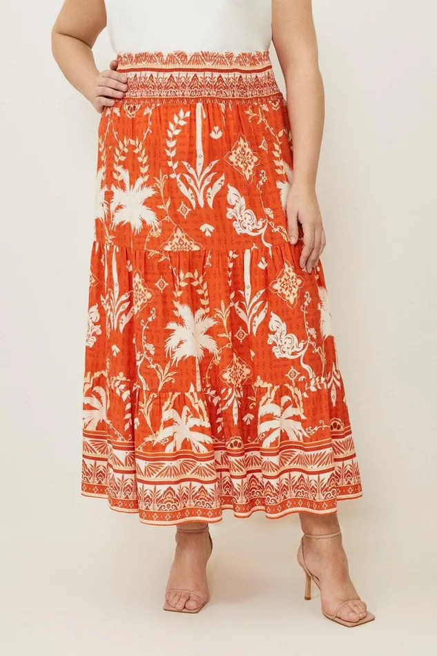 Skirts Women Karen Millen Plus Size Printed Viscose Woven Maxi Skirt Orange