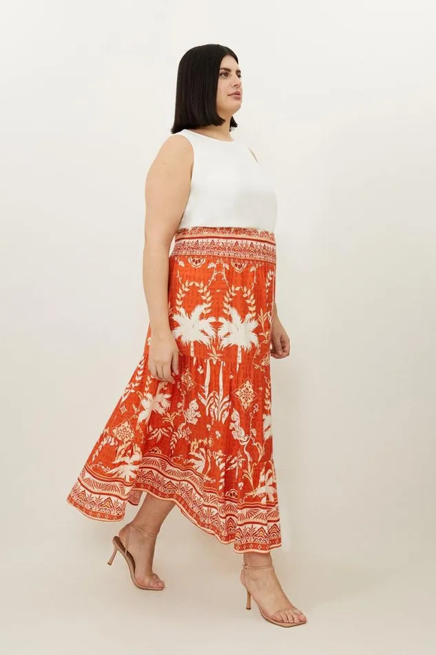 Skirts Women Karen Millen Plus Size Printed Viscose Woven Maxi Skirt Orange