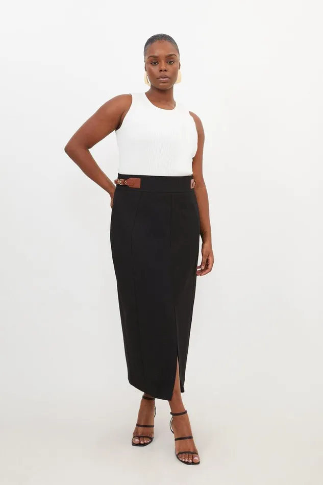 Skirts Women Karen Millen Plus Size Tailored Compact Stretch Tab Detail Midi Skirt Black Skirts Women Karen Millen Plus Size Tailored Compact Stretch Tab Detail Midi Skirt Black
