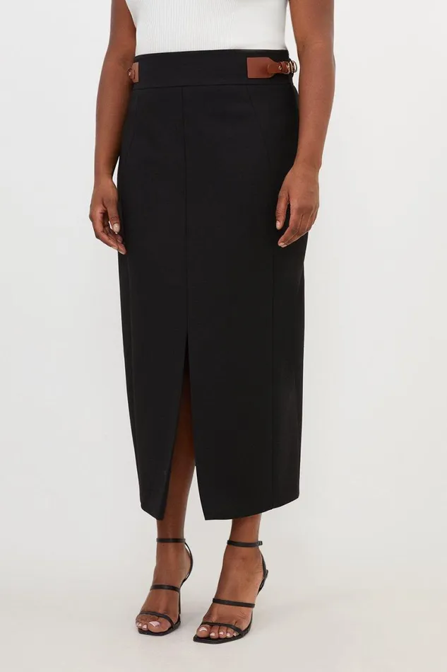 Skirts Women Karen Millen Plus Size Tailored Compact Stretch Tab Detail Midi Skirt Black