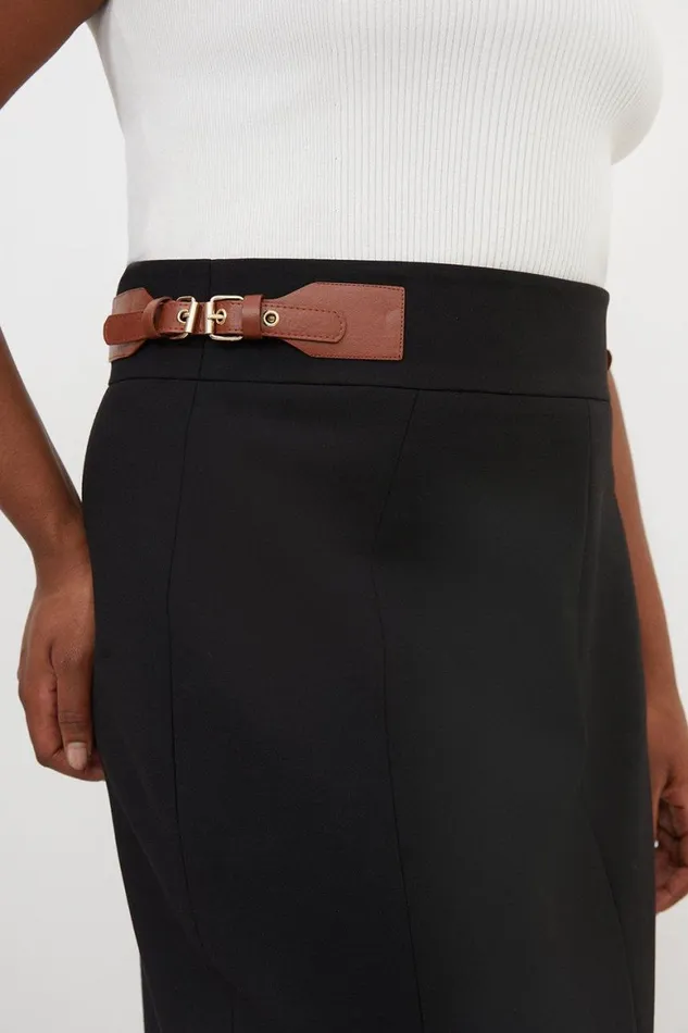 Skirts Women Karen Millen Plus Size Tailored Compact Stretch Tab Detail Midi Skirt Black
