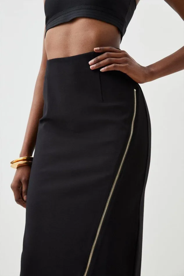 Skirts Women Karen Millen Ponte Zip Detail Midaxi Skirt Black