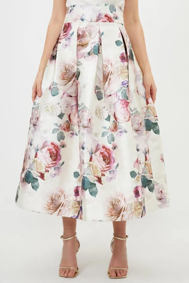 Skirts Women Karen Millen Romantic Floral Print Woven Prom Midi Skirt Floral