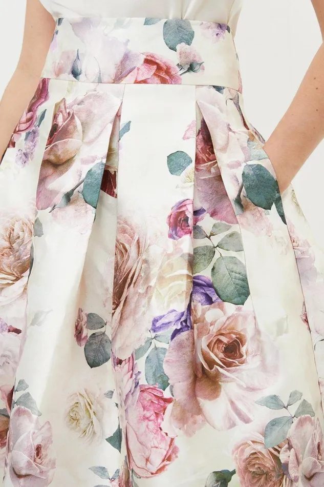 Skirts Women Karen Millen Romantic Floral Print Woven Prom Midi Skirt Floral