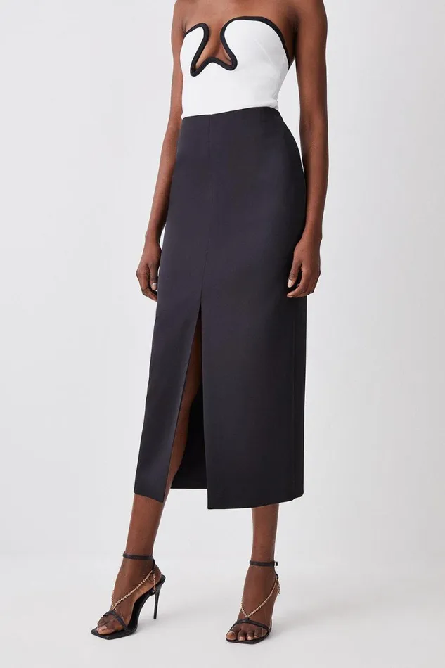 Skirts Women Karen Millen Satin Low Waist Straight Maxi Skirt Black