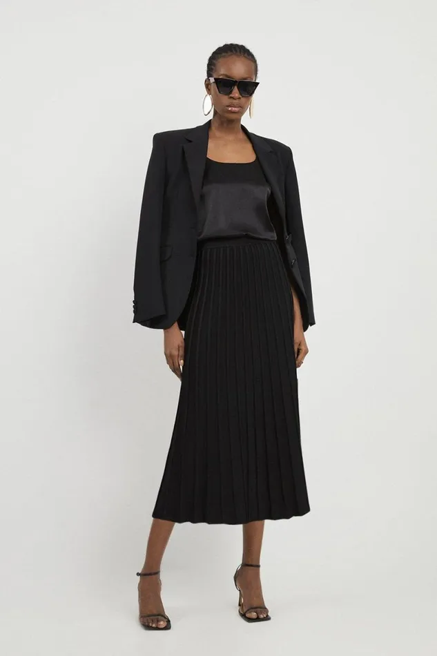 Skirts Women Karen Millen Slinky Knit Pleated Midi Skirt Black