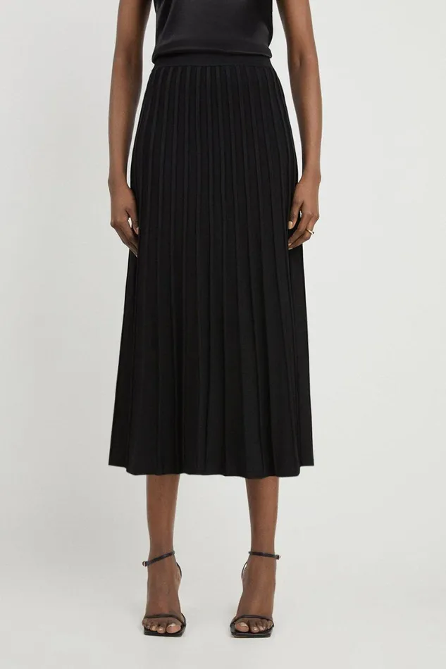 Skirts Women Karen Millen Slinky Knit Pleated Midi Skirt Black