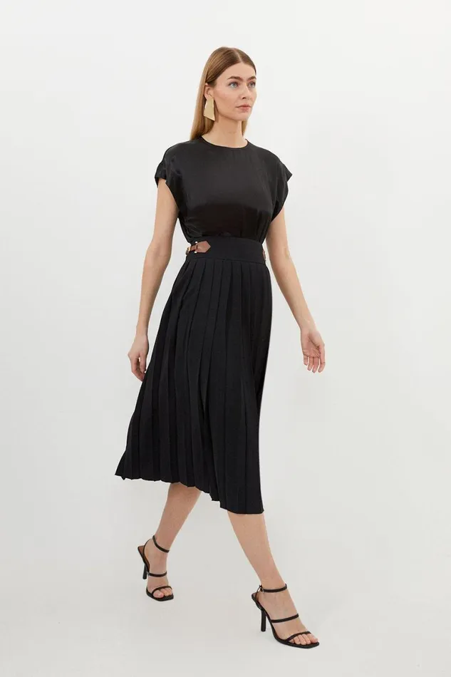 Skirts Women Karen Millen Soft Tailored Crepe Tab Detail Pleated Midi Skirt Black Skirts Women Karen Millen Soft Tailored Crepe Tab Detail Pleated Midi Skirt Black