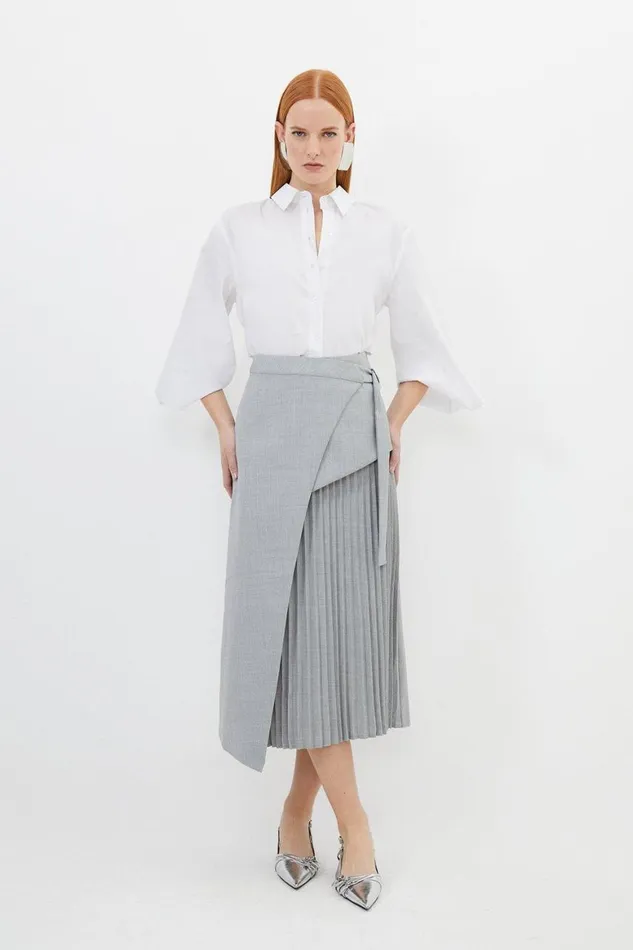 Skirts Women Karen Millen Tailored Wool Blend Pleated Skirt Grey Marl