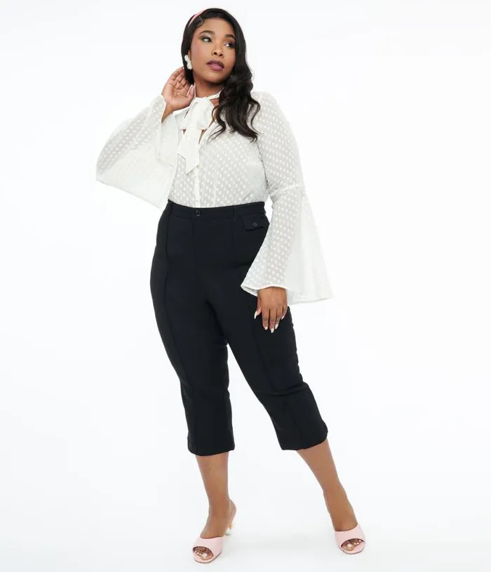 Smak Parlour Plus Size Black Pintuck Capris ClothingPlus Unique Vintage Pants