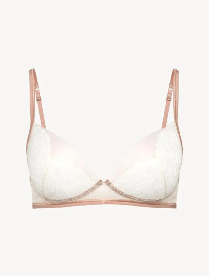 Soft Bralette In Linen And Nude Rose With Leavers Lace Lingerie La Perla Bralette
